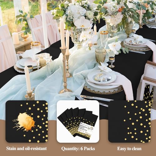 NACHLYNN 6 Stück Einweg Tischdecke 137 x 274 cm Gold und Schwarz Rechteckige Tischabdeckung Wasserdicht Gartentischdecke für Festivals Party Hochzeiten Brautpartys Geburtstag Dekorationen