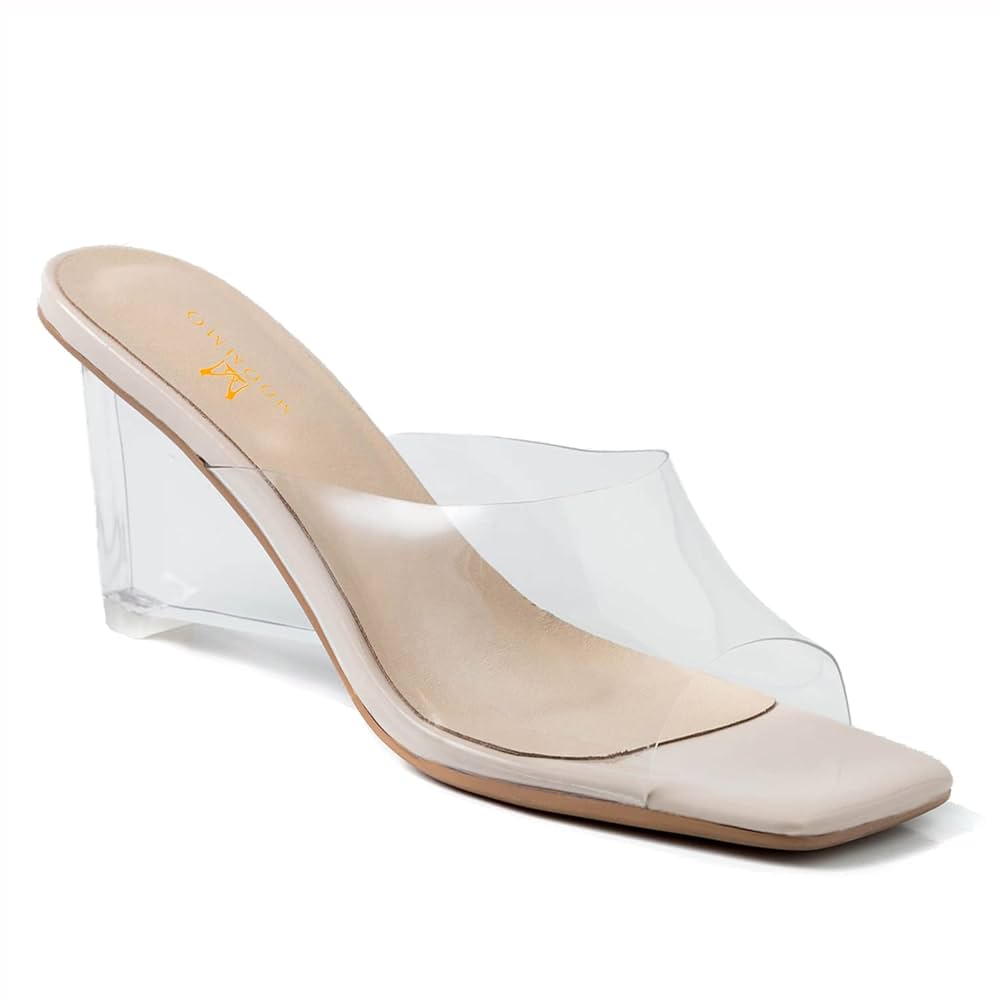 OHGA♡CLEAR MULE MOOMMO Women Clear Heels Sandals Mules Open Peep Square Toe
