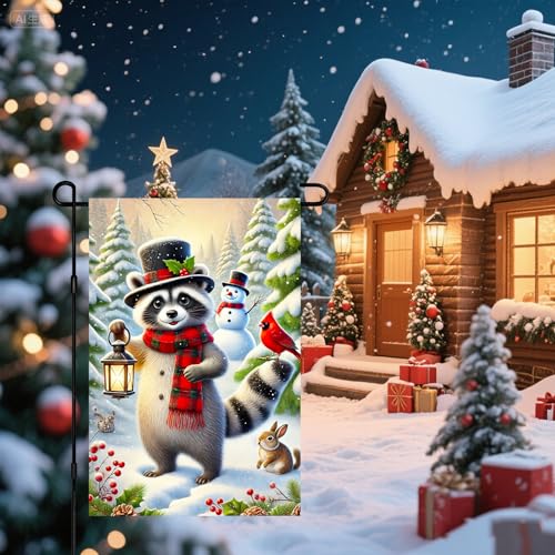 Image of BlissYard Winter Yard Flag Raccoon Lantern Cardinal 12x18 Inch Polyester