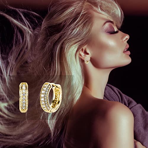 Topgrillz Iced Out Hoop Earrings Cubic Zirconia Huggie Cartilage Cuff Diamond Hypoallergenic 14K Gold Plated Luxury Fashion Round Circle Earrings Jewelry Gift For Men Women-Gold #TOP2