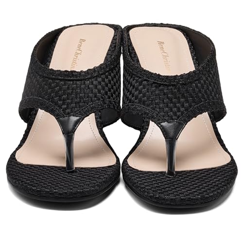 Image of Women's Wedges Heeled Slippers Fabric Heels Slip on Comfy Evening Dress Woven Sandals Square Toe Shoes for Women 3.3 inch Heels