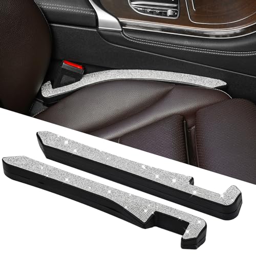 cwboine 2 Pack Sparkly Diamond Car Seat Gap Filler Universal Gap Filler for Car SUV and Truck Fit Between Seats and Console Stop Things from Dropping (White)