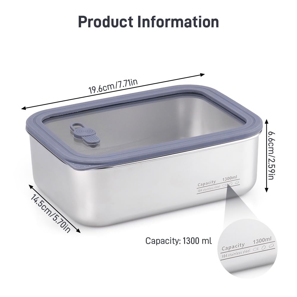 1300ML Lunch Box Ermetico Acciaio Inox Porta Pranzo Riscaldabile Bento Box Microonde Lunch Box Termico Contenitore per il Pranzo per Scuola, Ufficio, Picnic, Viaggi