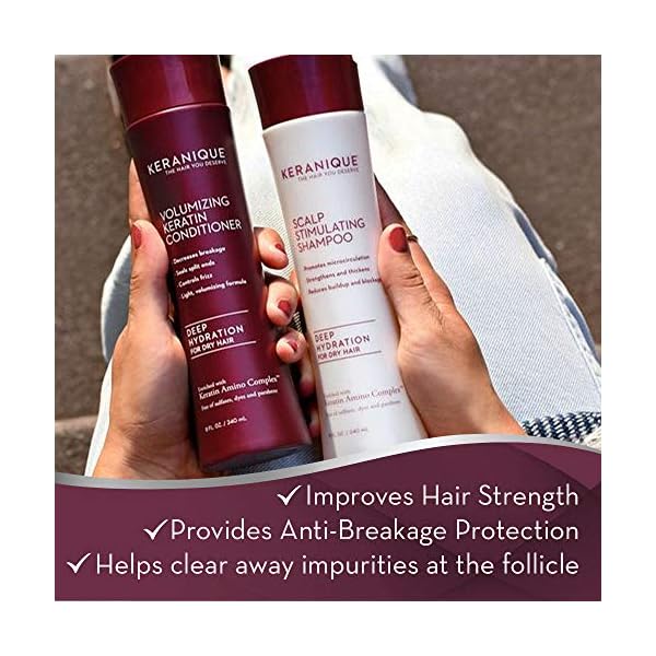 Keranique Volumizing Shampoo and Conditioner Set for Hair Repair and Growth with Biotin and Keratin Amino Complex, Sulfate and Parabens Free, 8 fl oz ea
