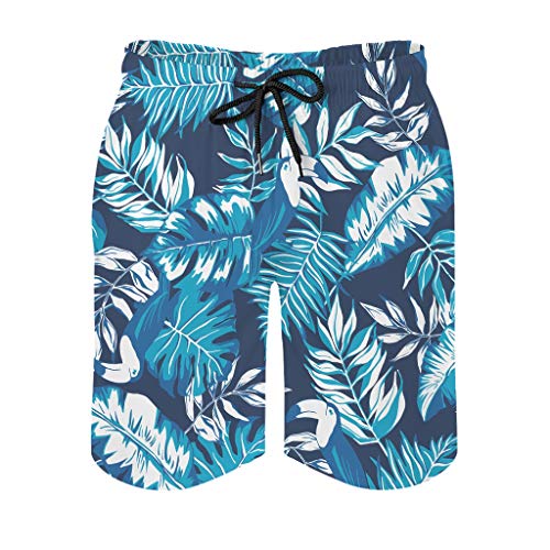 Mens Tropical Palm Leaf Turtle Leaves Board-Shorts Classic Fit - Swim Short White l