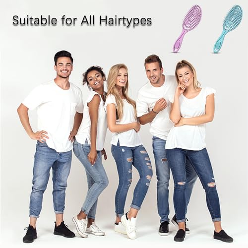 DHinkyoung 2Pcs Hair Detangling Brushes with Bending Bristles, Unique Spiral Hairbrush,Anti Static Hair Straightening Brush Gift, Comfortable Massage Brush for Women Men Wet Dry (Pink+Blue) - Image 6