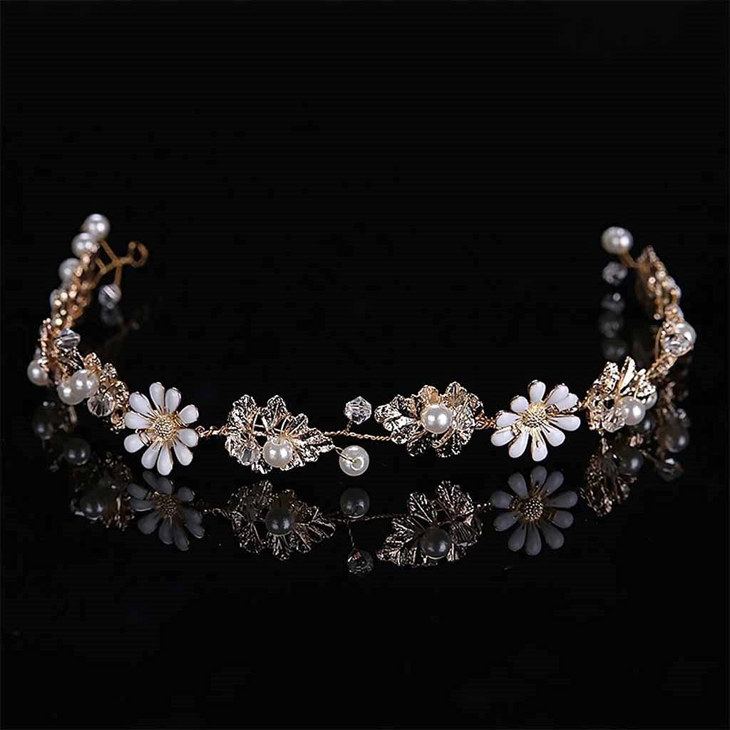 JFDBGU Gold Color Flower Pearls Rhinestone Headband Hair Bands Women Girl Bride Wedding Party Hair Jewelry Headpieces