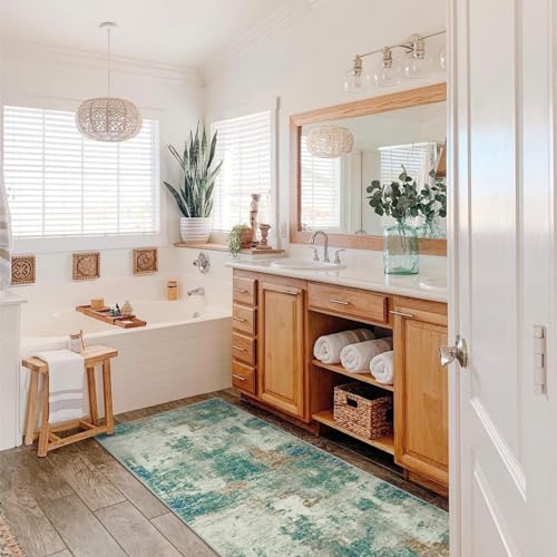 Lahome Modern Abstract Runner Rug with Rubber Backing - 2x6 Washable Rug Runners for Hallways Non Slip, 6 Ft Long Accent Carpet for Bathroom Kitchen Bedroom Entryway,Green/Grey