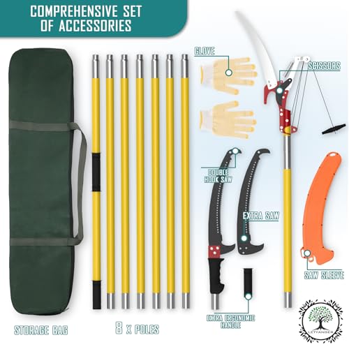 Pole Saws for Tree Trimming, 7.3-27 ft Extendable Tree Trimmers Long Handle Pruner, Sharp Steel Blade and Scissors High Branches Trimming, Tree Pruner, Tree Saw