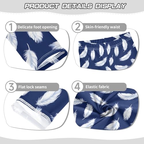 White Feather on Dark Background Girls Leggings Kids Yoga Pants Athletic Tights Pants 4-10 Years3