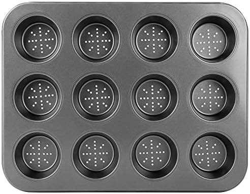 Beasea Muffin Pan with Hole, 1 Pack Black 12 Mini Cup Non Stick Muffin Carbon Steel Baking Pan Bakeware Set Individual Cupcake Baking Pan for Oven Baking