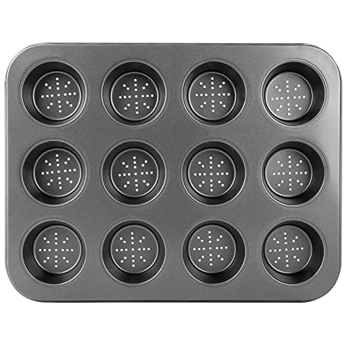 Beasea Muffin Pan With Hole, 1 Pack Black 12 Mini Cup Non Stick Muffin Carbon Steel Baking Pan Bakeware Set Individual Cupcake Baking Pan For Oven Baking #TOP7