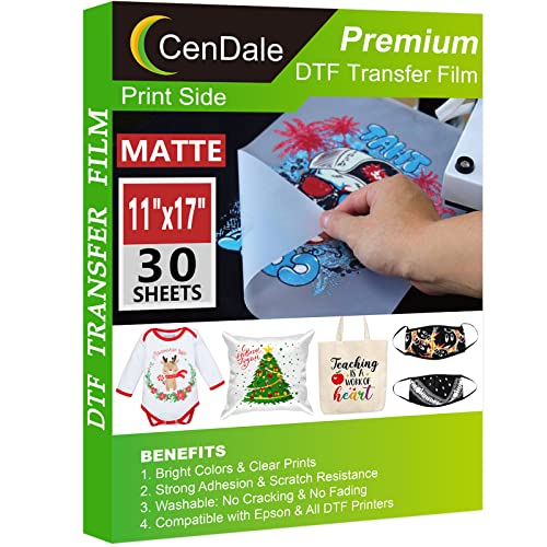 CenDale DTF Transfer Film 11'x17' - 30 Sheets Double-Sided Matte DTF...