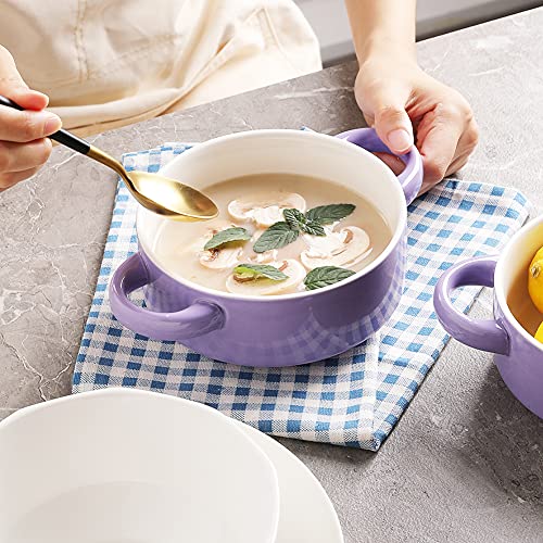 Sweejar Ceramic Soup Bowls With Double Handles, 20 Oz Stacked Bowls For French Onion Soup, Cereal, Pot Pies, Stew, Chill, Pasta, Set Of 4 (Purple) #TOP3