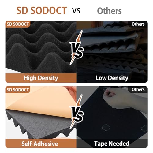 Image of SD SODOCT 36 Pack Self-Adhesive Egg Crate Acoustic Foam 12 inch x 12 inch x 1.2 inch