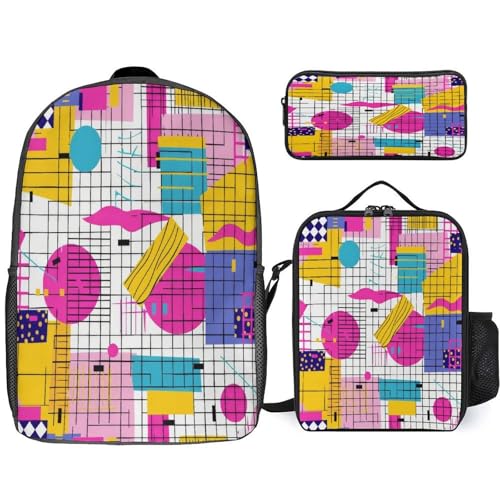 80s 90s Backpack Set 3 Pieces Backpacks Lunch Bag Wallet For Travel Outdoor Sports
