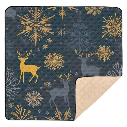 BOESI Doodle Elk and Snowflake Pattern Baby Play Mat, 50“ X 50” Washable Folding Crawling Mat, Baby Floor Mat, Soft, Thick, Non-Slip