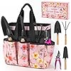 Pink Gardening Tools, Garden Tool Set for Women, 5 Piece Womens Gardening Kit with Garden Hand Tools Pink Floral Garden Bag,Gardening Gifts for Wife (5-Piece Pink)