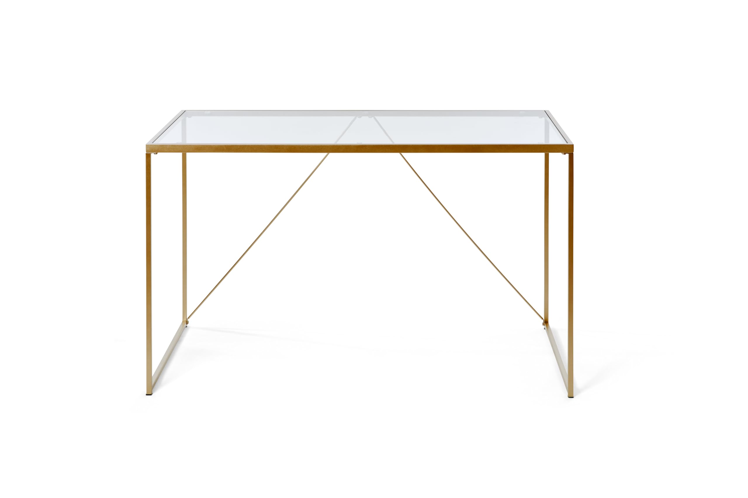 Jahnke Glam Desk - Escritorio de Cristal Templado, Cristal Transparente, Aspecto Dorado, Talla única