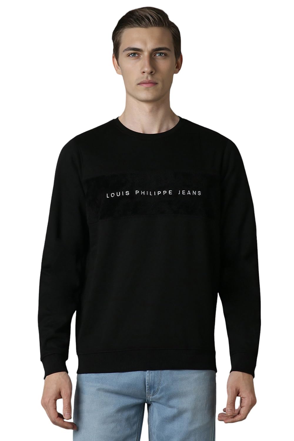 Men Casual Black Embroidered Sweatshirt