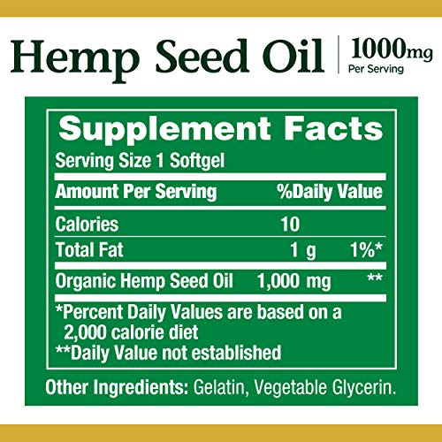 Hemp Seed Oil by Nature's Bounty, Herbal Supplement, 1000mg Cold Pressed Oil, 30 Softgels - Image 3