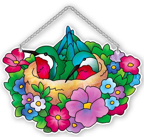 Joan Baker DesignsHummingbirds in Nest Stained Glass Suncatcher (SSD1004R)