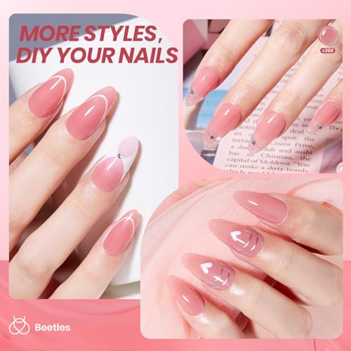 Image of Beetles Nude Pink Gel Nail Polish - Muted Bloom Clear Pink, Natural Jelly Gel Polish, Sheer Translucent Colors, Nail Concealer Soak Off UV French Nail Art Manicure Gift for Women 7.5ML