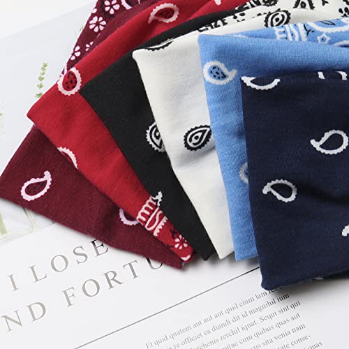 Foto von Haarbänder Damen Breite Elastische Weiche 6 Pcs Sommer Boho Stirnband Print Haarschmuck Yoga Sport Haarband Mehrfarbig Dünn Stirnbänder
