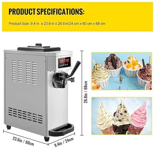 Kommerzielle Eismaschine, 1500 W, 4,7–5,3 Gallonen/Stunde, Softeismaschine, Einzelgeschmack, mit LED-Anzeige, für Restaurants, Cafés, Snackläden, Fast-Food-Läden – Bild 6