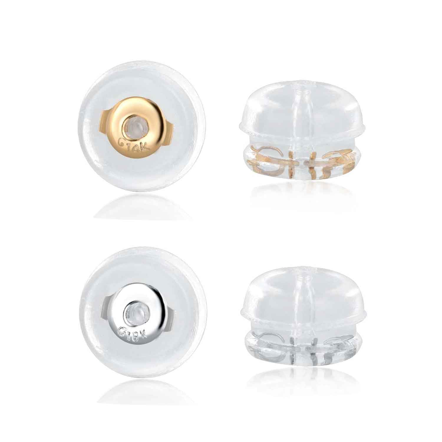 2 Pairs Silicone Earring Backs for Studs Replacement,14K Real White &amp; Gold