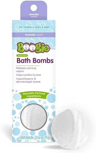 Boogie Kids - Bombas de baño derivadas de forma natural, hechas con aloe y vapores calmantes, lavanda, 3 bombas de baño, 2.8 onzas, paquete de 1
