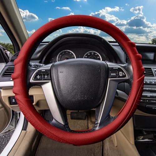 Image of FH Group Universal Fit Silicone with Grip and Pattern Massaging Grip Steering Wheel Cover fits most Cars, SUVs, Trucks, and Vans Burgundy