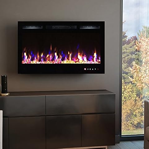 2022 NEW PREMIUM PRODUCT TruFlame 36inch Black Wall Mounted Electric Fire with 3 colour Flames and can be inserted (Pebbles, Logs and Crystals) Cover