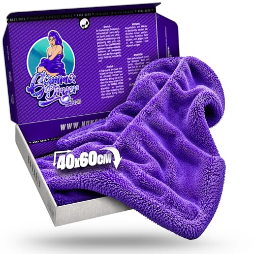 Nuke Guys Auto Trockentuch extrem saugstark & lackschonend | Gamma Dryer L 40x60cm Lila | 1400 GSM Mikrofaser Tuch zum effizienten Trocknen nach der Autowäsche | Mikrofasertuch