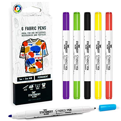 Stationery Island Feutre Textile  Feutres Tissu Permanents Double Pointe Pack de 6