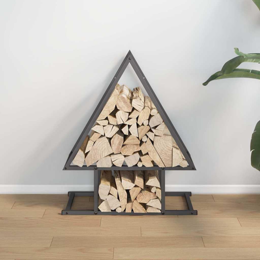 Brennholzregal Schwarz aus kaltgewalztem Stahl 50x25x60 cm, robuster Kaminholzhalter mit 100 kg Traglast, Holzregal für Garten, Terrasse, Wohnzimmer und Ofen
