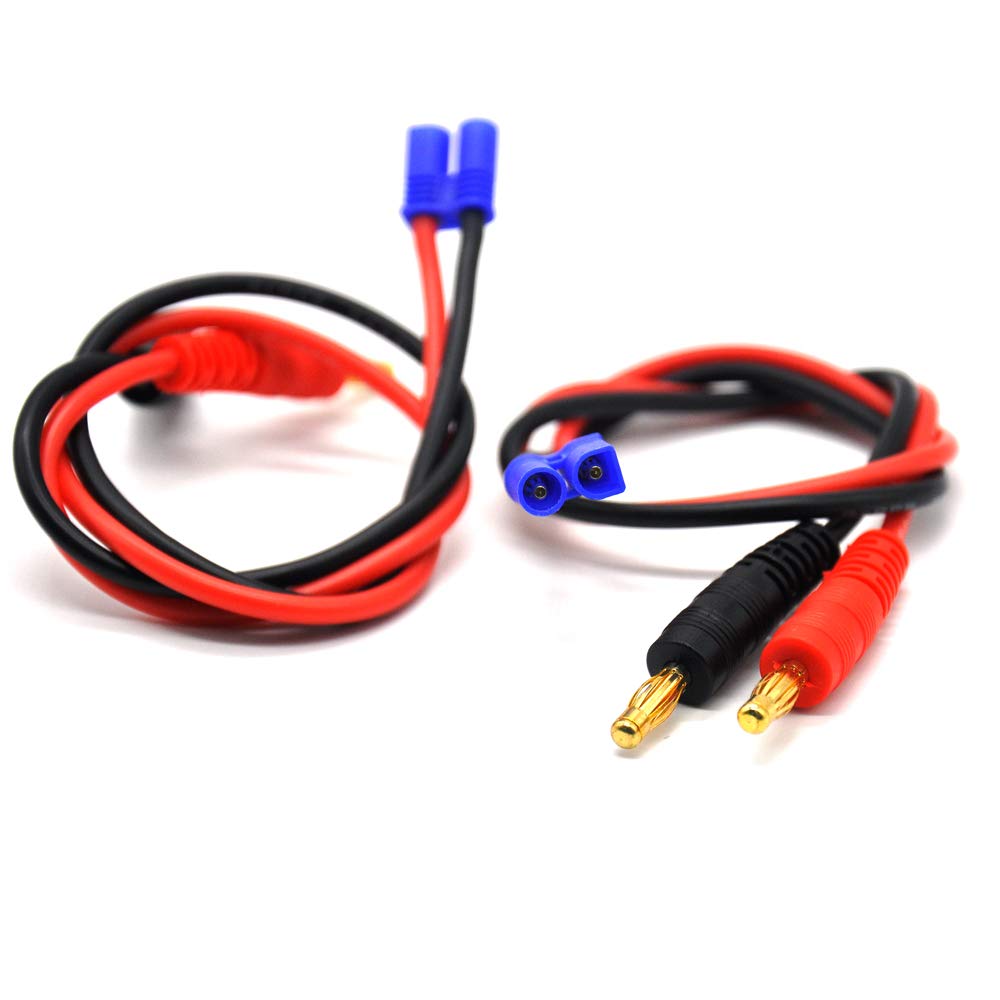 Padarsey 2pcs EC2 Male to 4mm Banana Plug Connector Plug Adapter Charge Cable Lead Test Leads 16awg 11.8inch for RC Lipo Battery(Pack of 2)