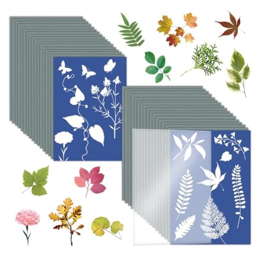 FKWKUW 32 Piezas Papel Cianotipia, Papel Impresión Solar Sensible A La Luz Cyanotype Papel con Lámina Acrílica para Proyectos De Manualidades DIY