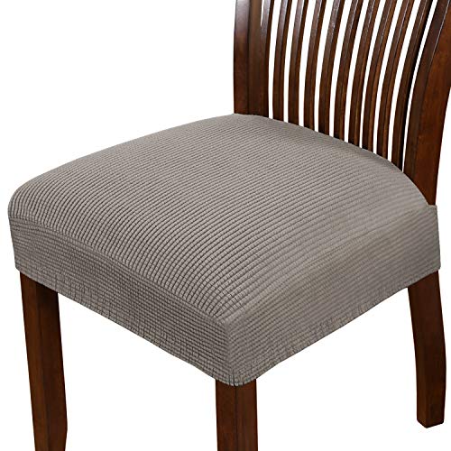 Flamingo P Dining Chair Seat Cover Stretch Spandex Chair Seat Covers Chair Seat Cushion Slipcovers for Dining Room Kitchen Chairs Removable Washable Chair Seat Covers - Set of 6, Taupe