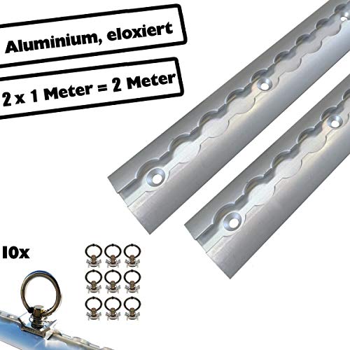 NTG 2 Stück je 1 m Airlineschiene halbrunde Form aus Aluminum mit Bohrungen | Set INKL. 10 STÃCK Fitting | Ladungssicherung für LKWs, Anhänger, Wohnmobile | eloxiert | 1000mm
