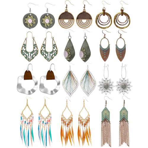 Vintage Boho Earrings for Women Dangling Ethnic Sunflower Earring Hippie Patina Dangle Earrings Bohemian Country Earring