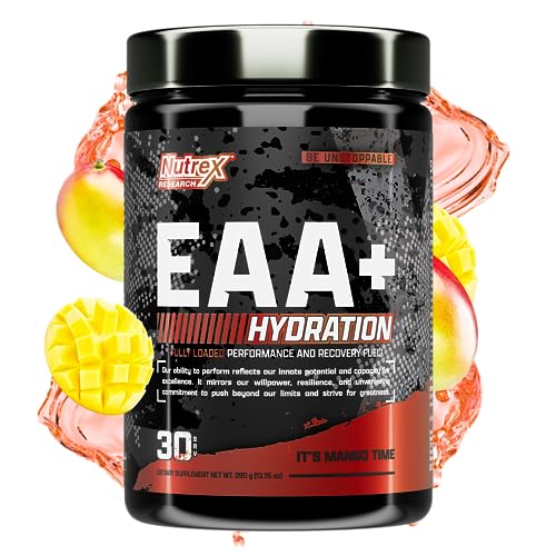 Nutrex Research EAA Hydration | EAAs + BCAA Powder | Muscle Recovery, Strength, Muscle Building, Endurance | 8G Essential Amino Acids + Electrolytes | 30 Servings It’s Mango Time