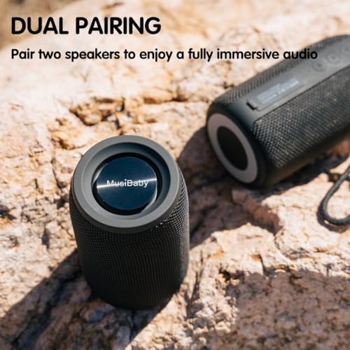 Foto de Altavoz Bluetooth, altavoces MusiBaby, al aire libre, portátil, impermeable, altavoz inalámbrico, doble emparejamiento, Bluetooth 5.0, estéreo fuerte, graves en auge, 1500 minutos de reproducción para el hogar, fiesta (negro, M68) (imagen 7)
