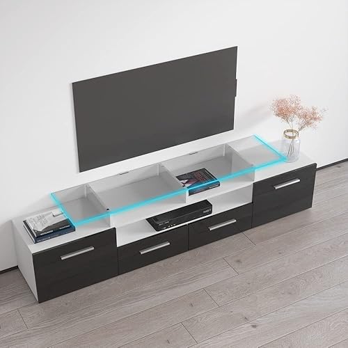 Miniatura 4 de Evora - Mueble moderno para TV (76 pulgadas de ancho y alto brillo, cuerpo mate, color blanconegro)