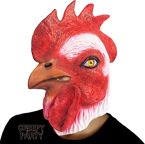 CreepyParty Masque de coq en latex réaliste pour Halloween, carnaval, fête costumée