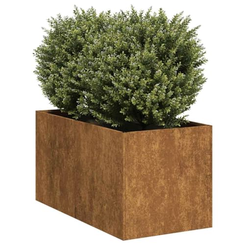 Mhdvray Large 31.5'x15.7'x15.7' Rectangular Weathering Steel Outdoor Planter Box, Rustic Raised Garden Bed Container for Patio Lawn Flower Vegetable Gardening