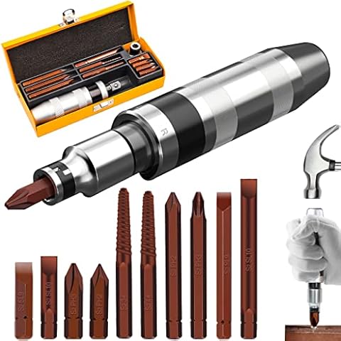 12 PCS Manual Impact Driver, S2 Alloy Steel Impact Driver Bit Set, Broken Bolt Extractor Set, Rust Screw Extractor, Impact Screwdriver for Dismantling the Old Screws (12PCS) Cover