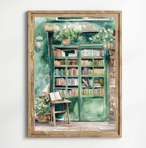 Baibexing Biblioteca Vintage E Piante Libri Libreria Poster E Stampe Stampa Su Tela Immagine Di Arte Della Parete Per La Decorazione Del Soggiorno A11 21X30Cm Senza Telaio