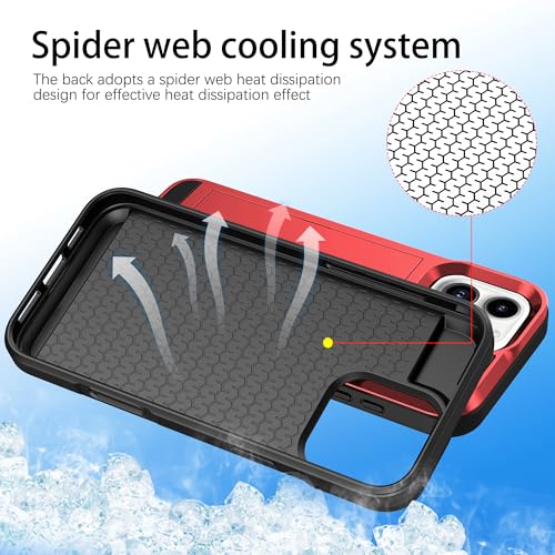 Coque iPhone 14 Pro rouge protège l'écran cassé avec porte-carte antichoc