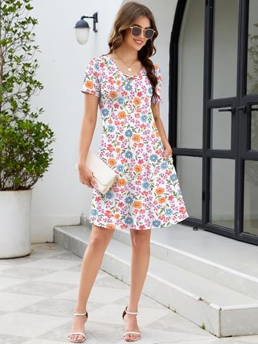 Image of KORSIS Women's Dresses Summer Casual T-Shirt Short Sleeve Criss Cross V Neck Swing Beach Vacation Sundress Dress with Pockets